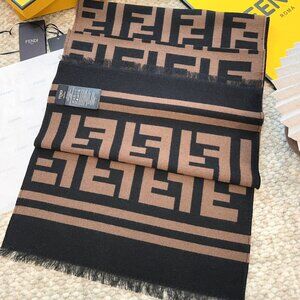 Fendi Brown and Black Reversible Wool Scarf